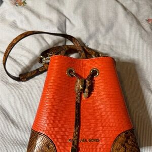 Michael Kors Vibrant Orange and Brown colorblock Shoulder Bag